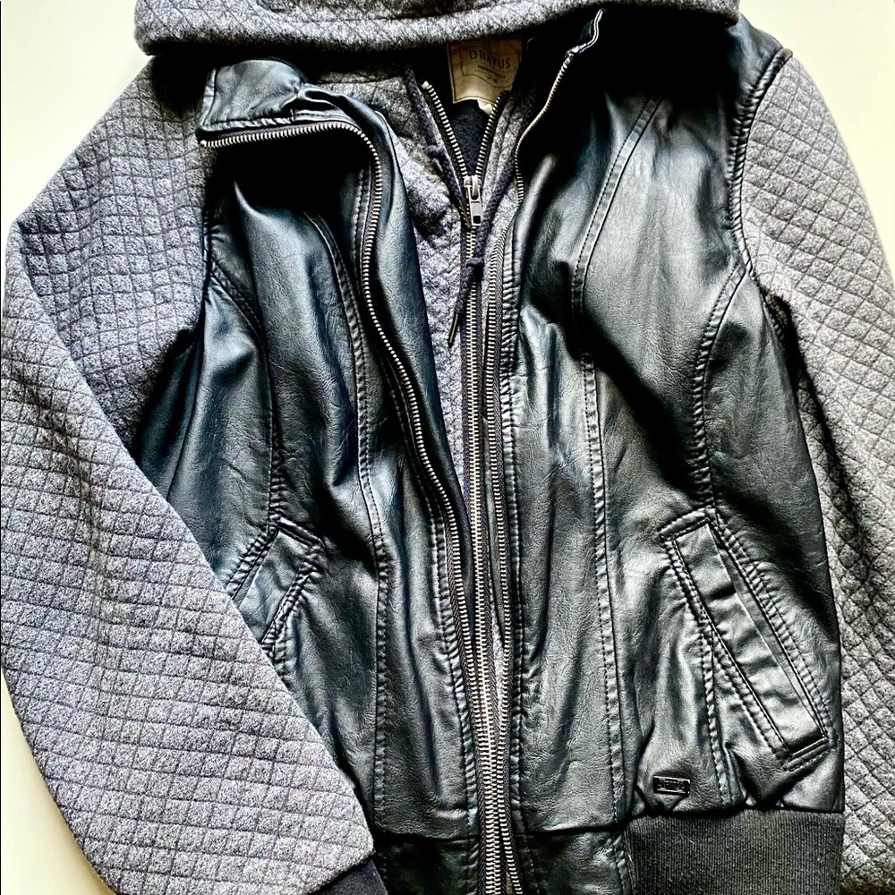 Dravus pleather hooded jacket with grey accent size M